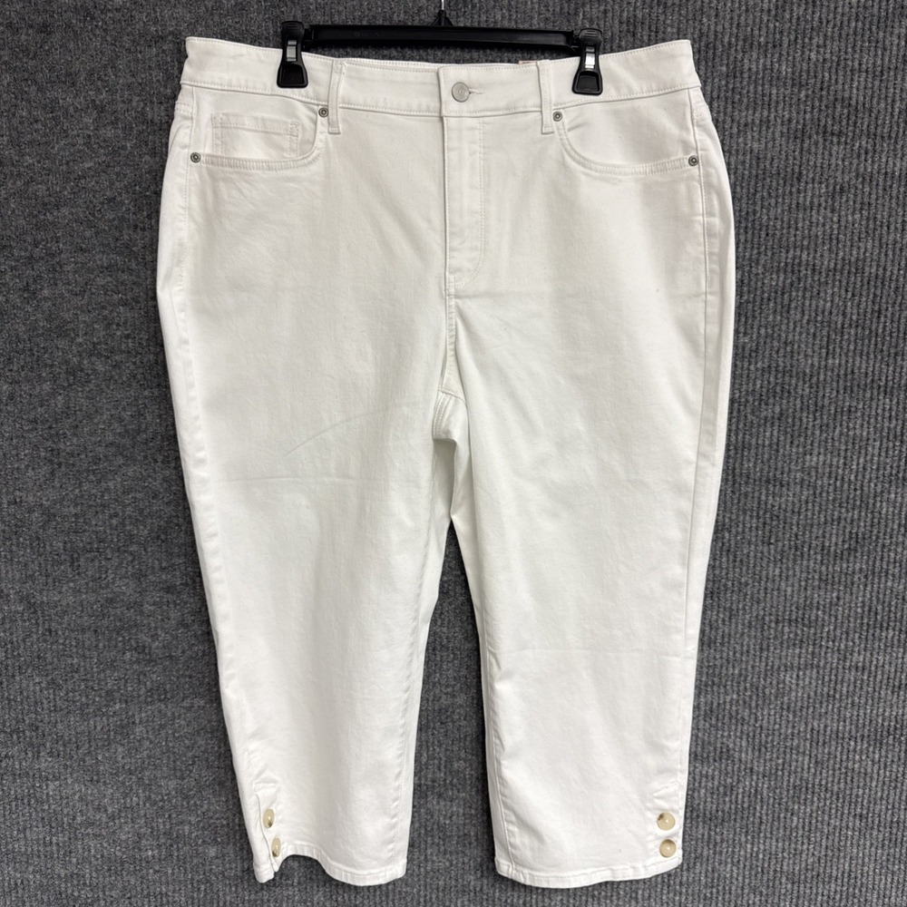 NYDJ Marilyn Crop White Denim Lift X Tuck Tech Jeans Size 16W NWT Button Hem